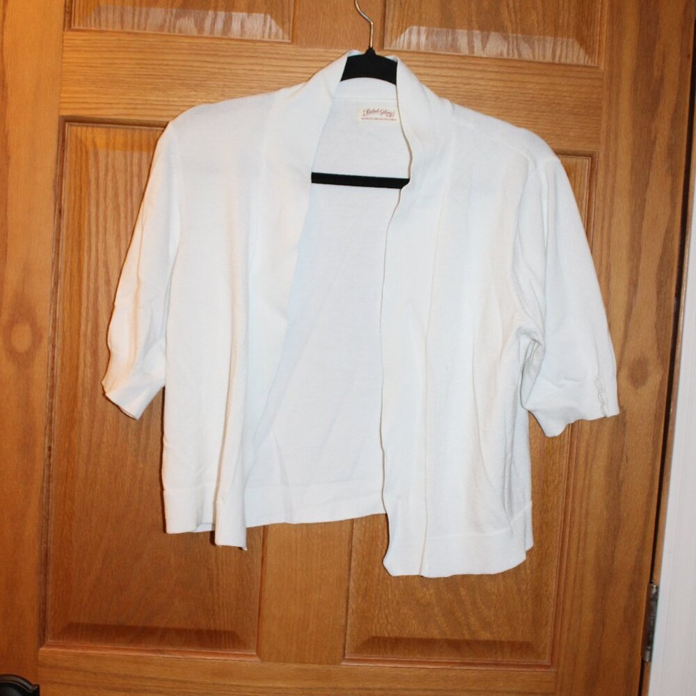 Cropped Open Front Sweater Cover-Up - Size L 12-14 - Faded Glory - White